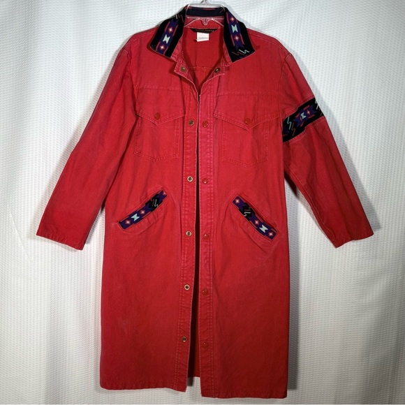 Vintage David James Western Duster Rangewear Southwest Aztec Embroidery 90s USA - Picture 4 of 12